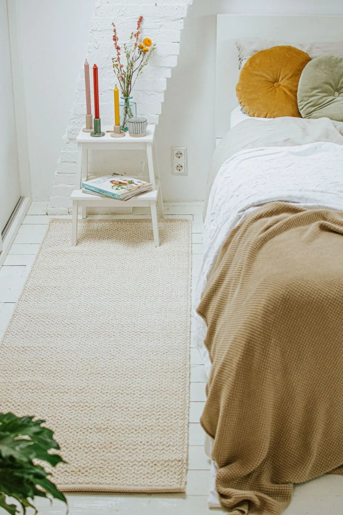 Tapijt, gerecycled katoen, wit, lang