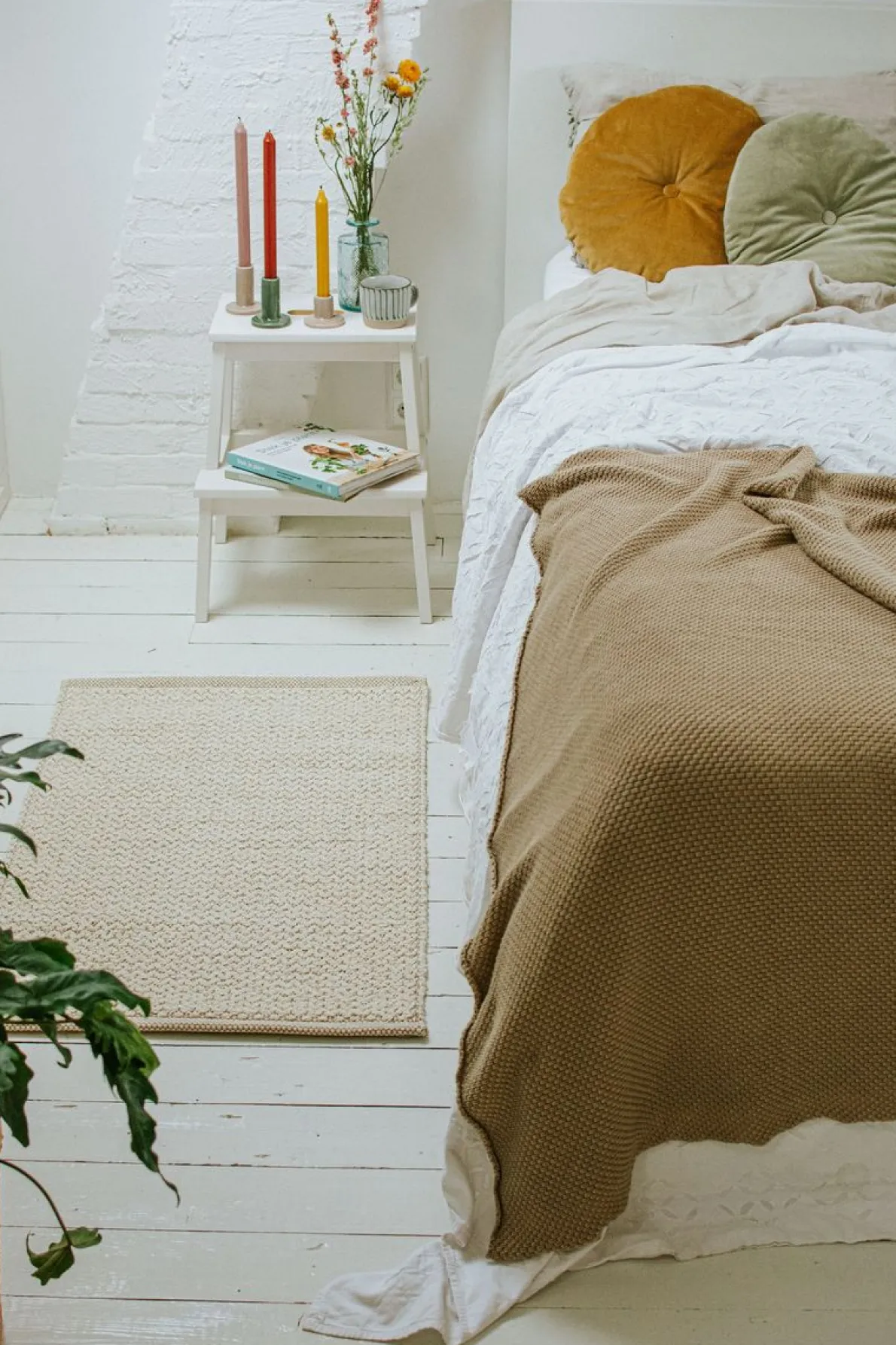 Tapijt, gerecycled katoen, wit, klein, 60 x 90 cm