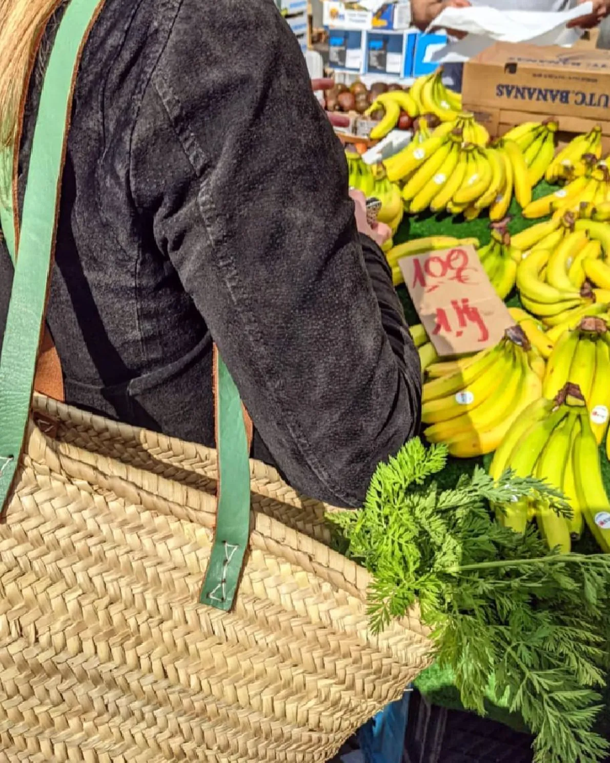 Tas, palmblad, handvat lang, celadongroen