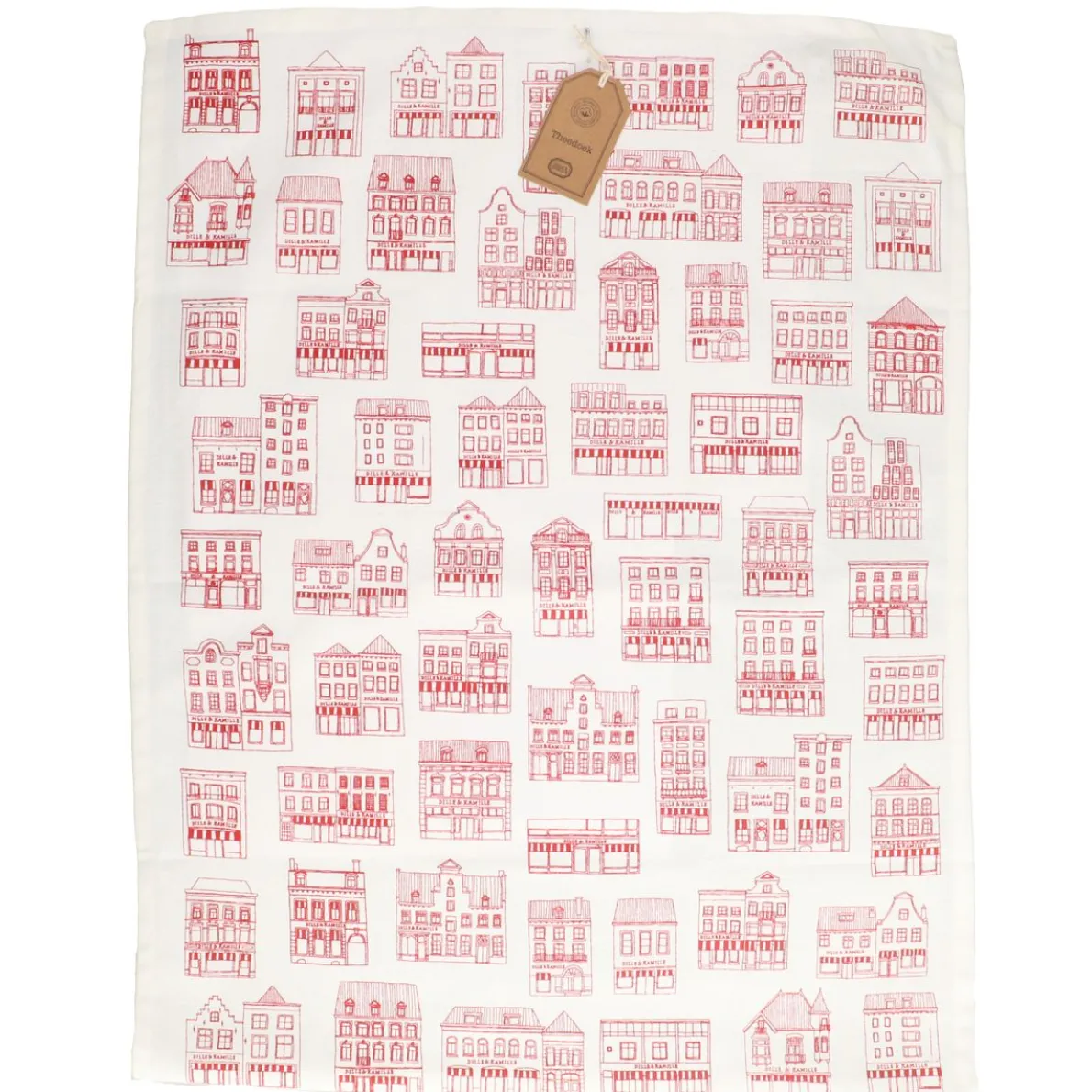 Theedoek, bio-katoen, wit met rode geveltjes, 50 x 70 cm