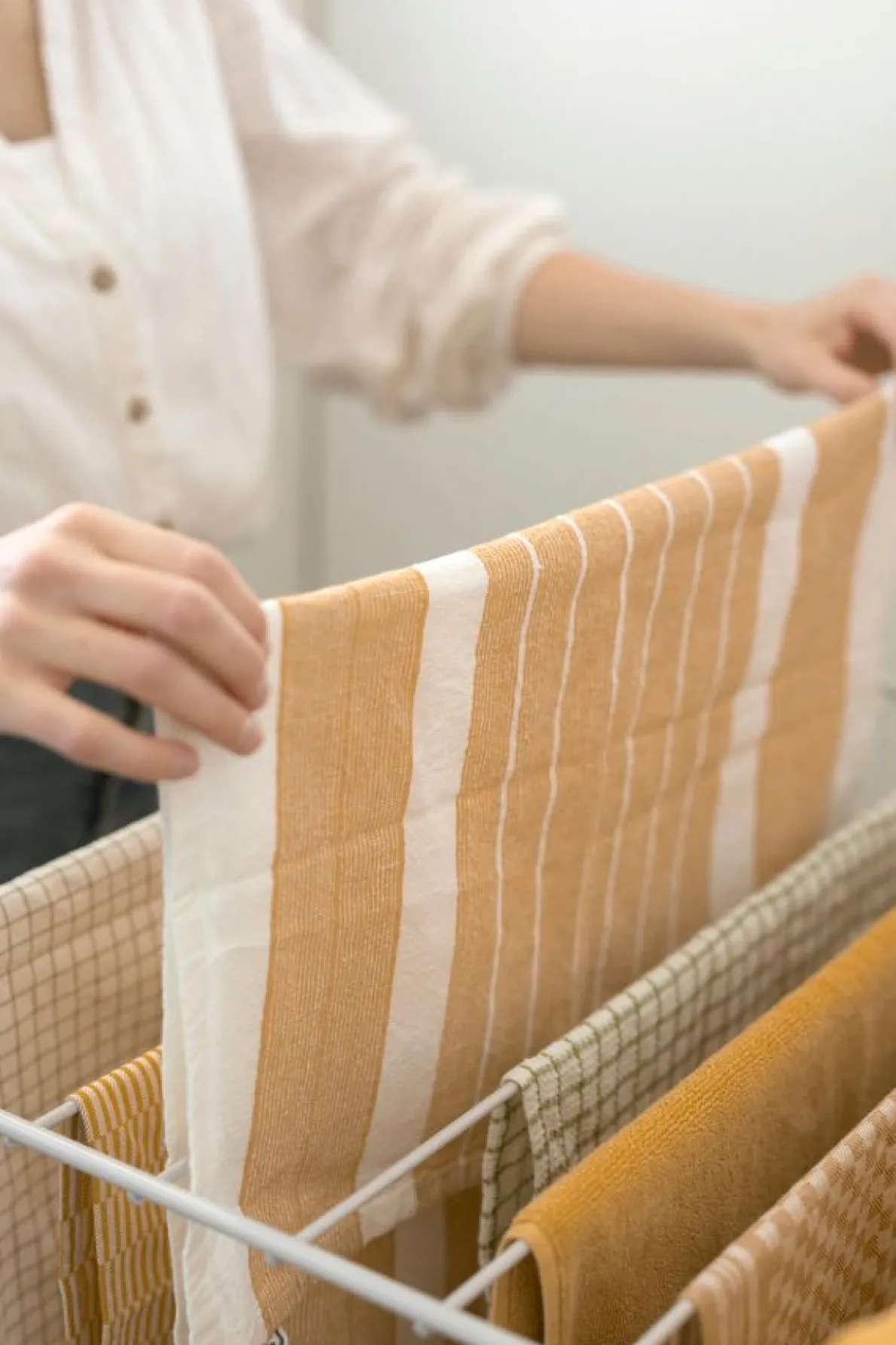 Theedoek, bio-katoen, geel/wit gemêleerd, 50 x 70 cm