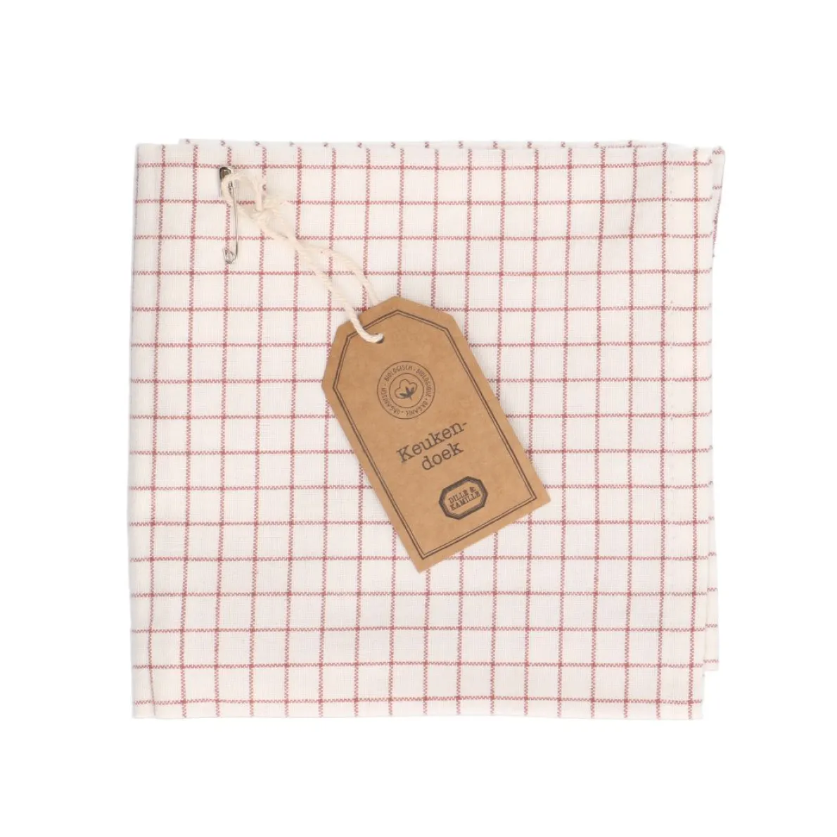 Theedoek, bio-katoen, oud roze geruit, 50 x 70 cm
