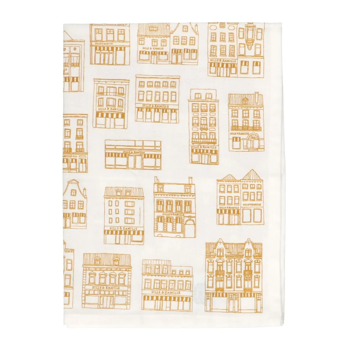 Theedoek, bio-katoen, wit met gele geveltjes