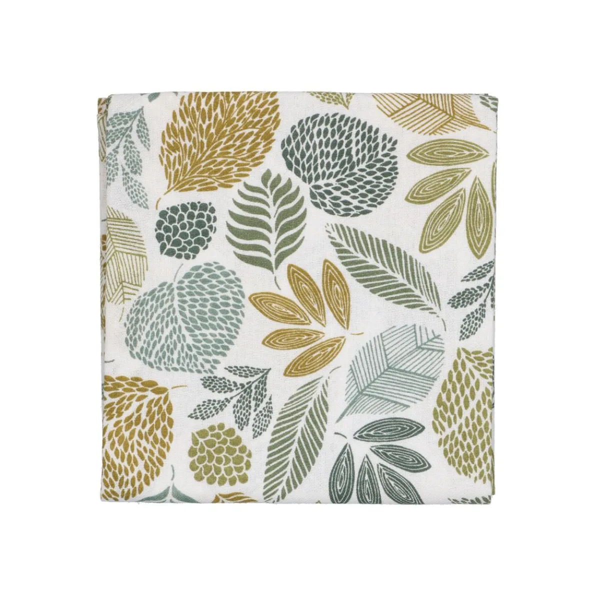 Theedoek, bio-katoen, met groen bladmotief