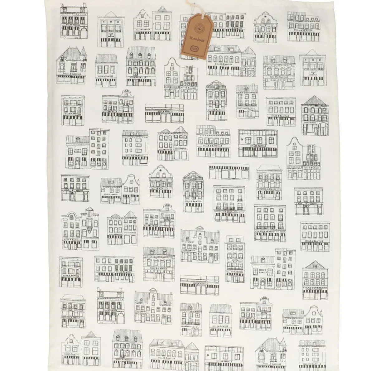 Theedoek, bio-katoen, wit met zwarte geveltjes, 50 x 70 cm