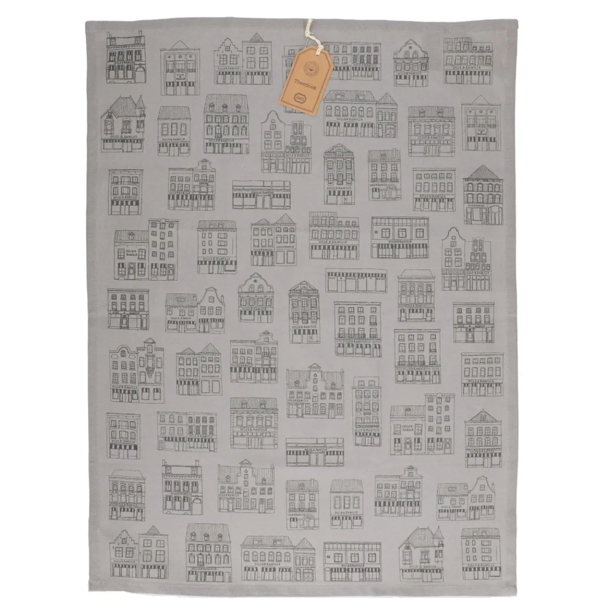 Theedoek, bio-katoen, grijs met zwarte geveltjes, 50 x 70 cm