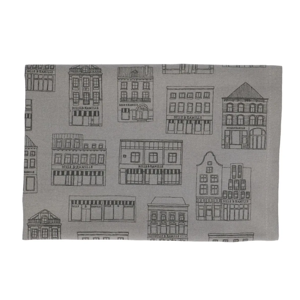 Theedoek, bio-katoen, grijs met zwarte geveltjes, 50 x 70 cm