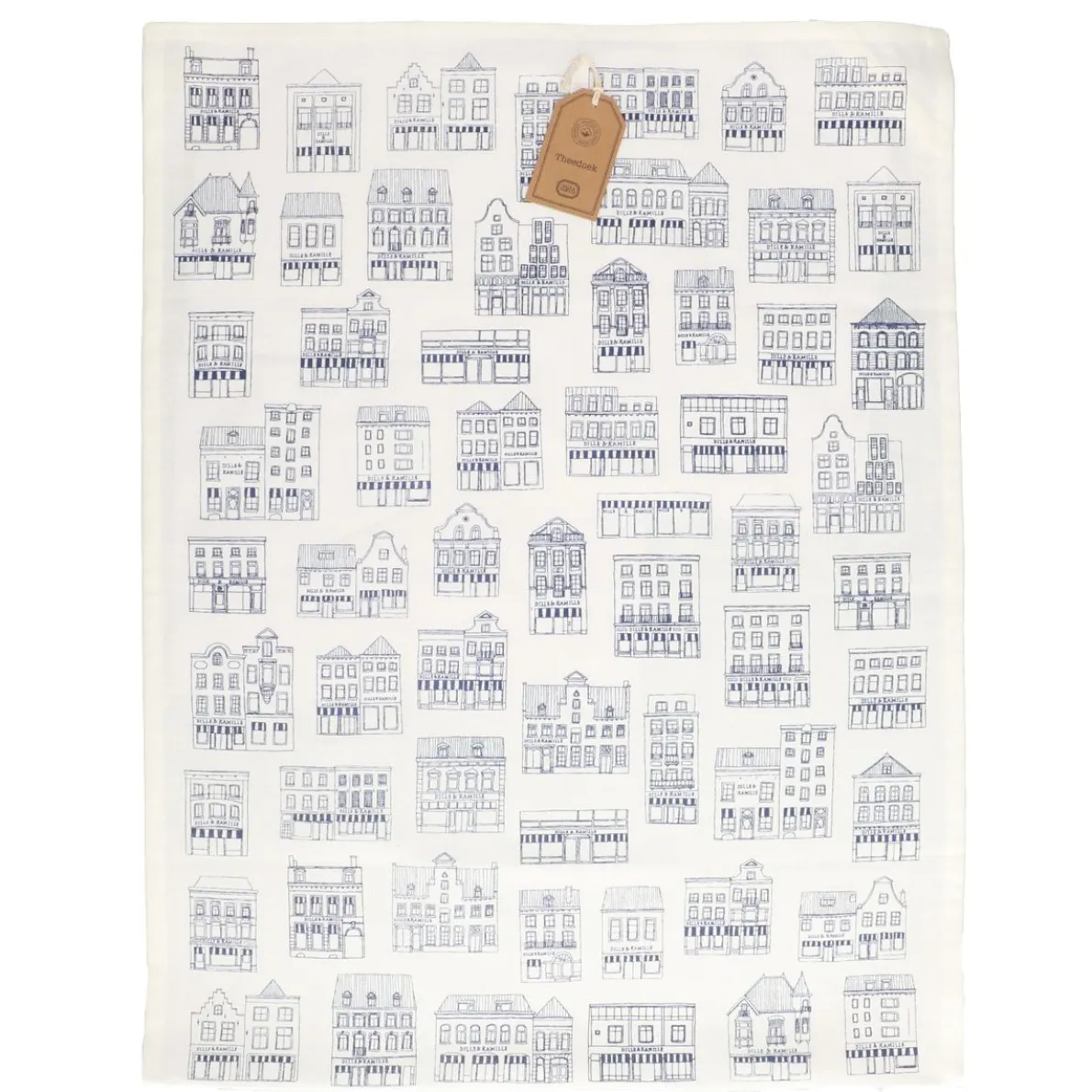 Theedoek, bio-katoen, wit met blauwe geveltjes, 50 x 70 cm