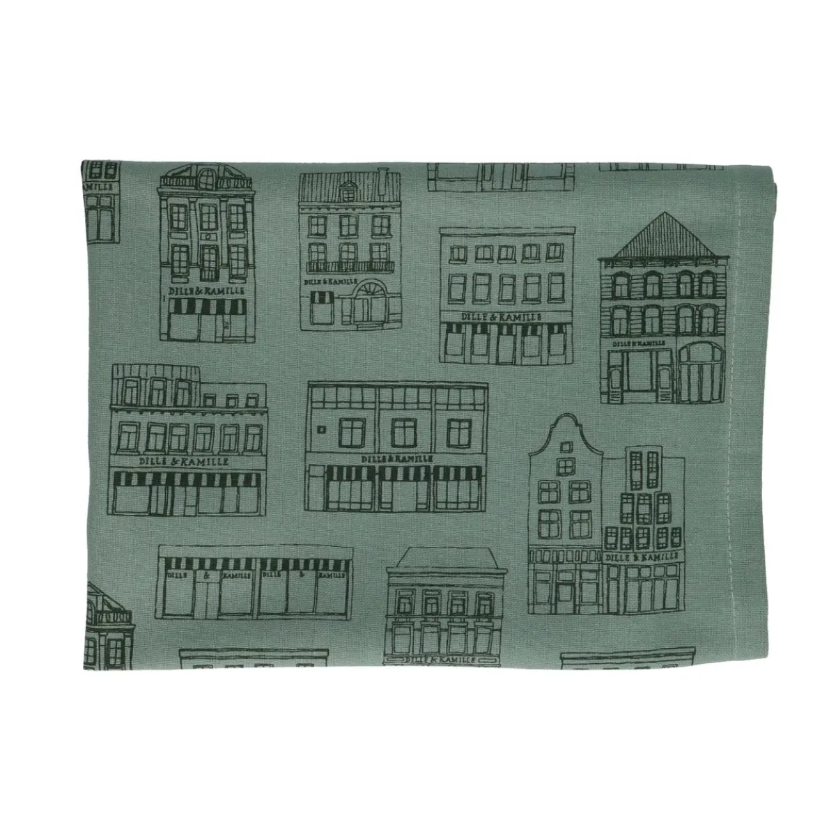 Theedoek, bio-katoen, groengrijs met zwarte geveltjes, 50 x 70 cm