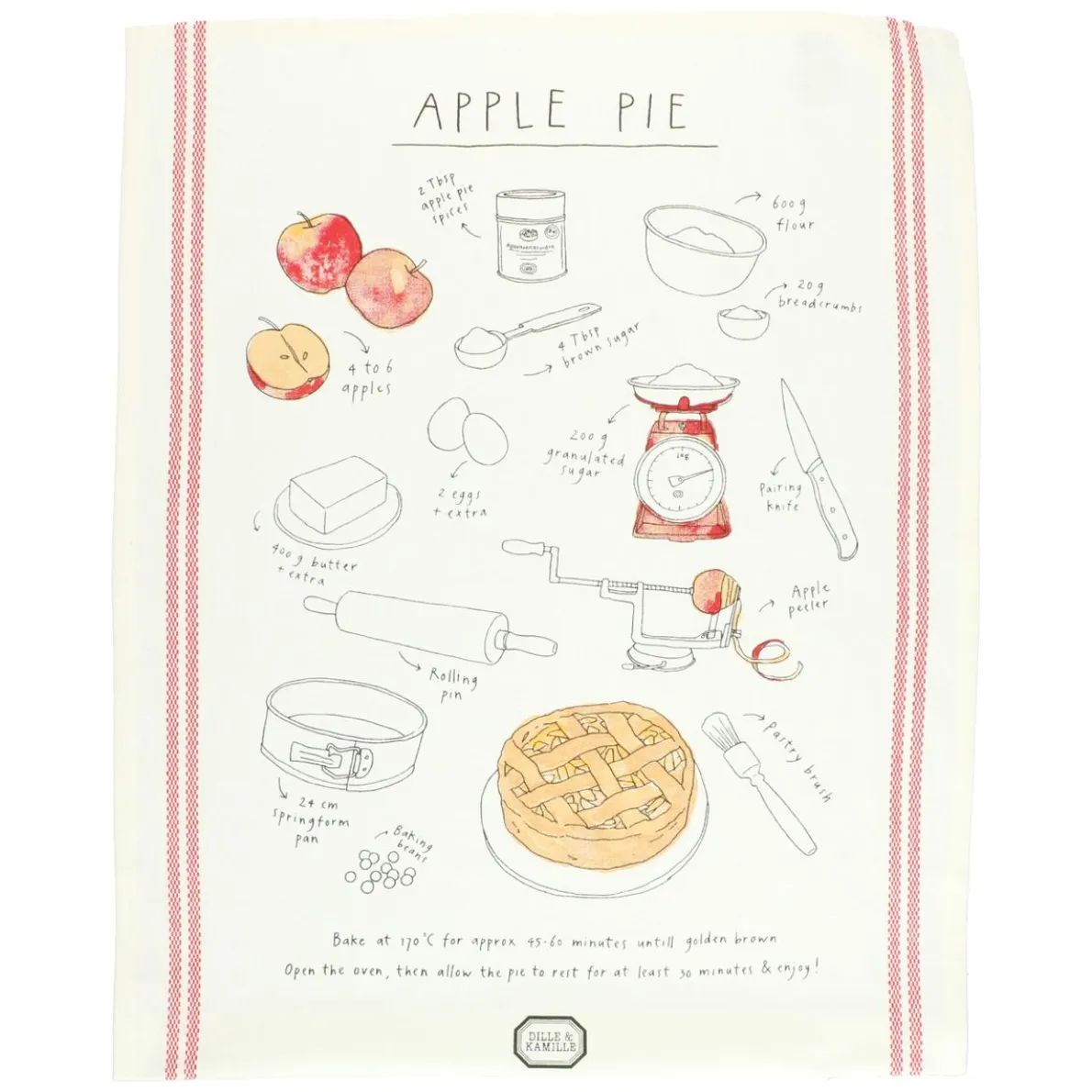 Theedoek, GOTS bio-katoen, appeltaartrecept, 50 x 70 cm