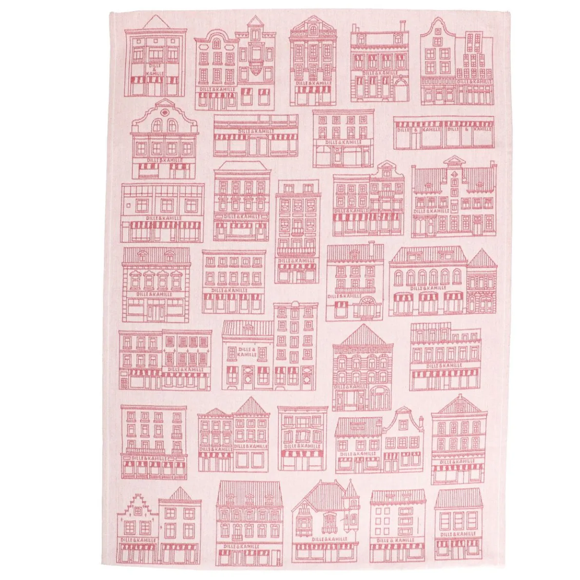 Theedoek, katoen, wit/rood met gevelmotief