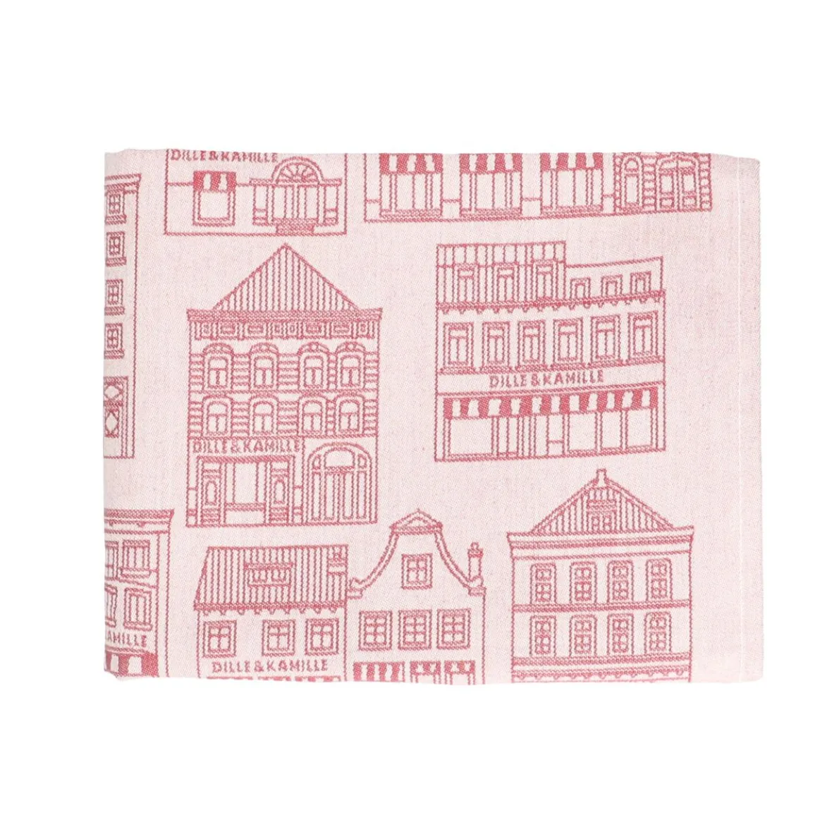 Theedoek, katoen, wit/rood met gevelmotief