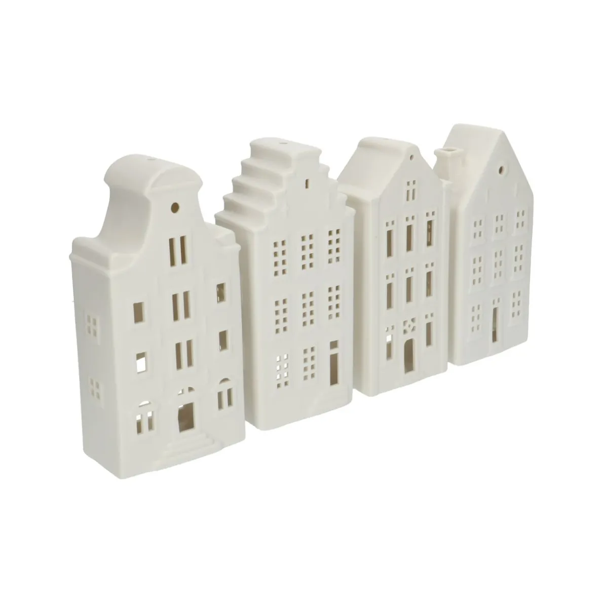 Theelichthouder, porselein, huisje met klokgevel, 20 cm