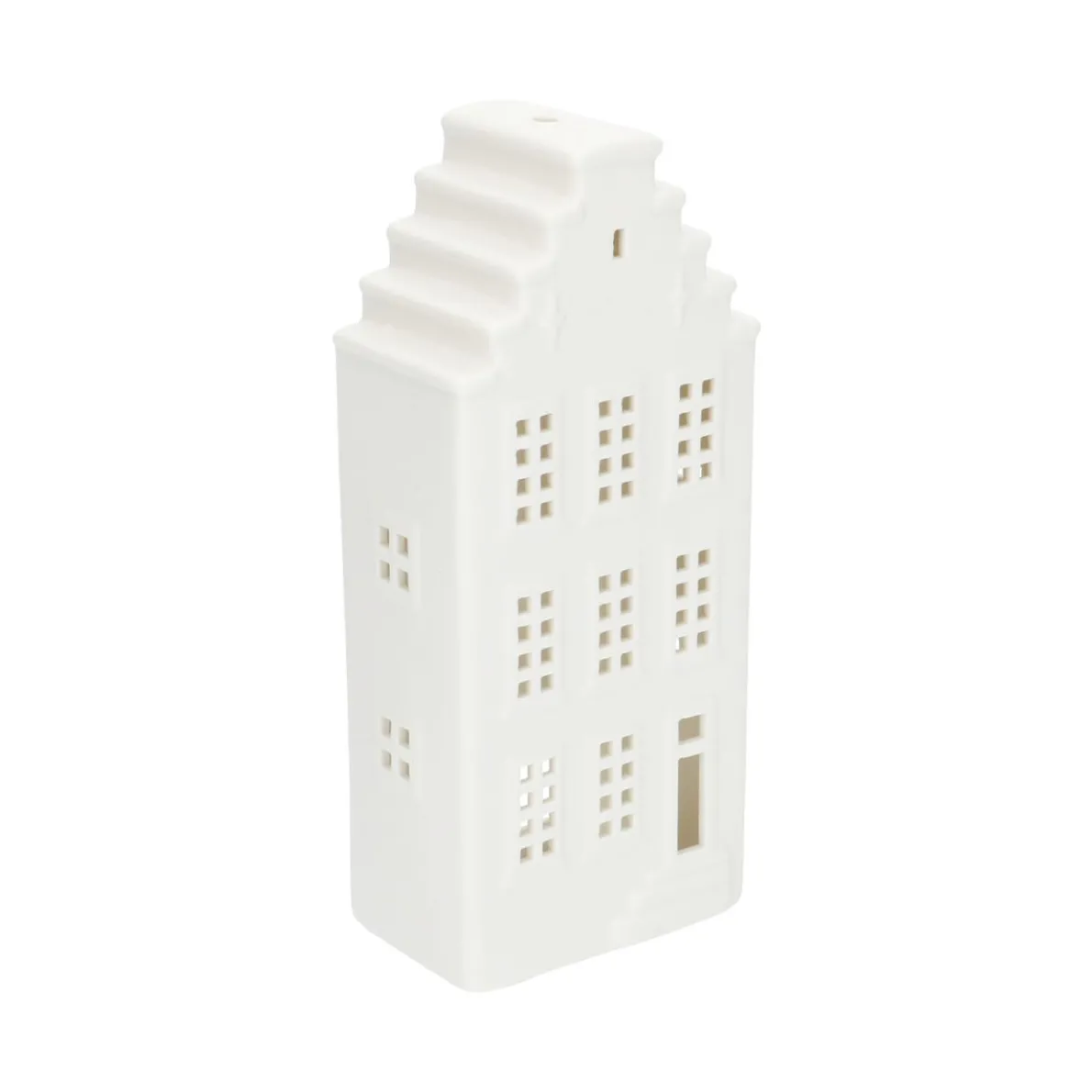 Theelichthouder, porselein, huisje met trapgevel, 20 cm