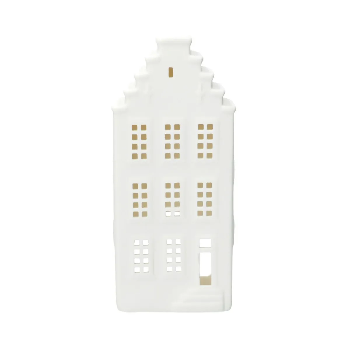 Theelichthouder, porselein, huisje met trapgevel, 20 cm