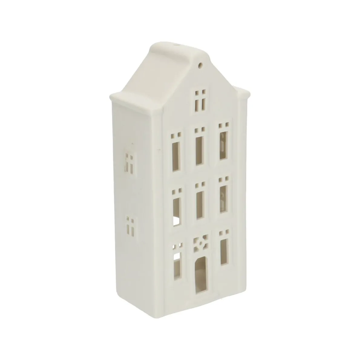 Theelichthouder, porselein, huisje met puntgevel, 20 cm