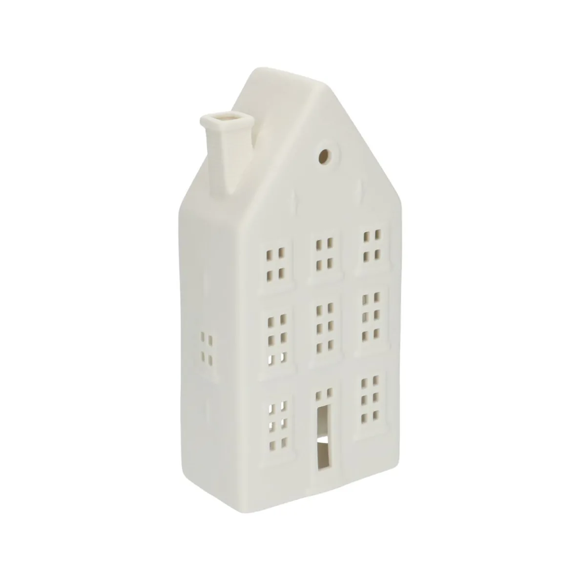 Theelichthouder, porselein, huisje met strakke gevel, 18,5 cm