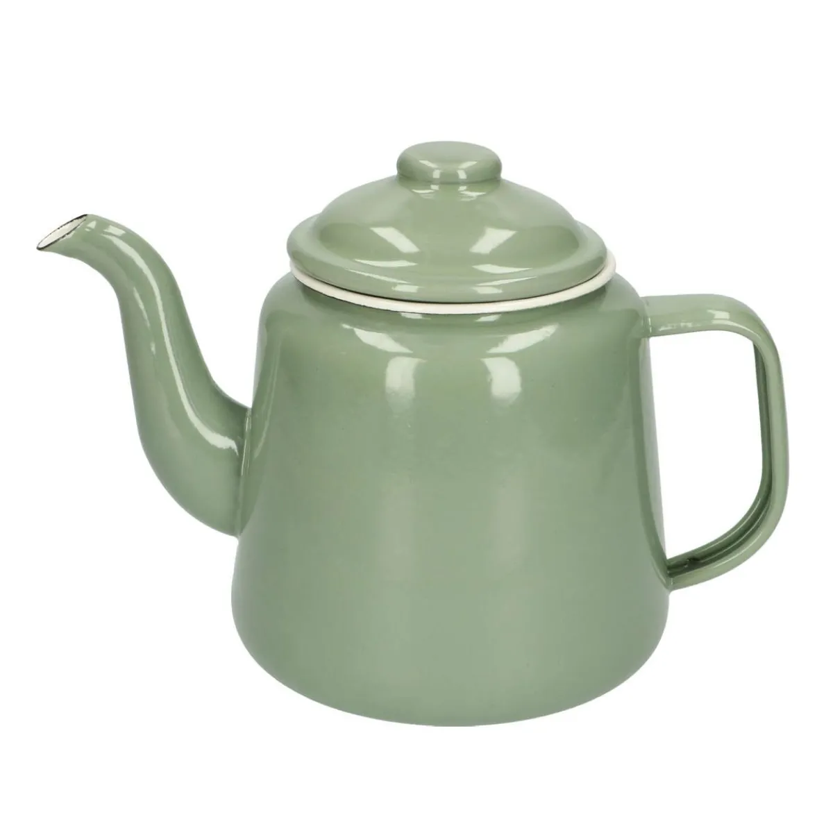 Theepot, emaille, groengrijs/wit, 1,5 L