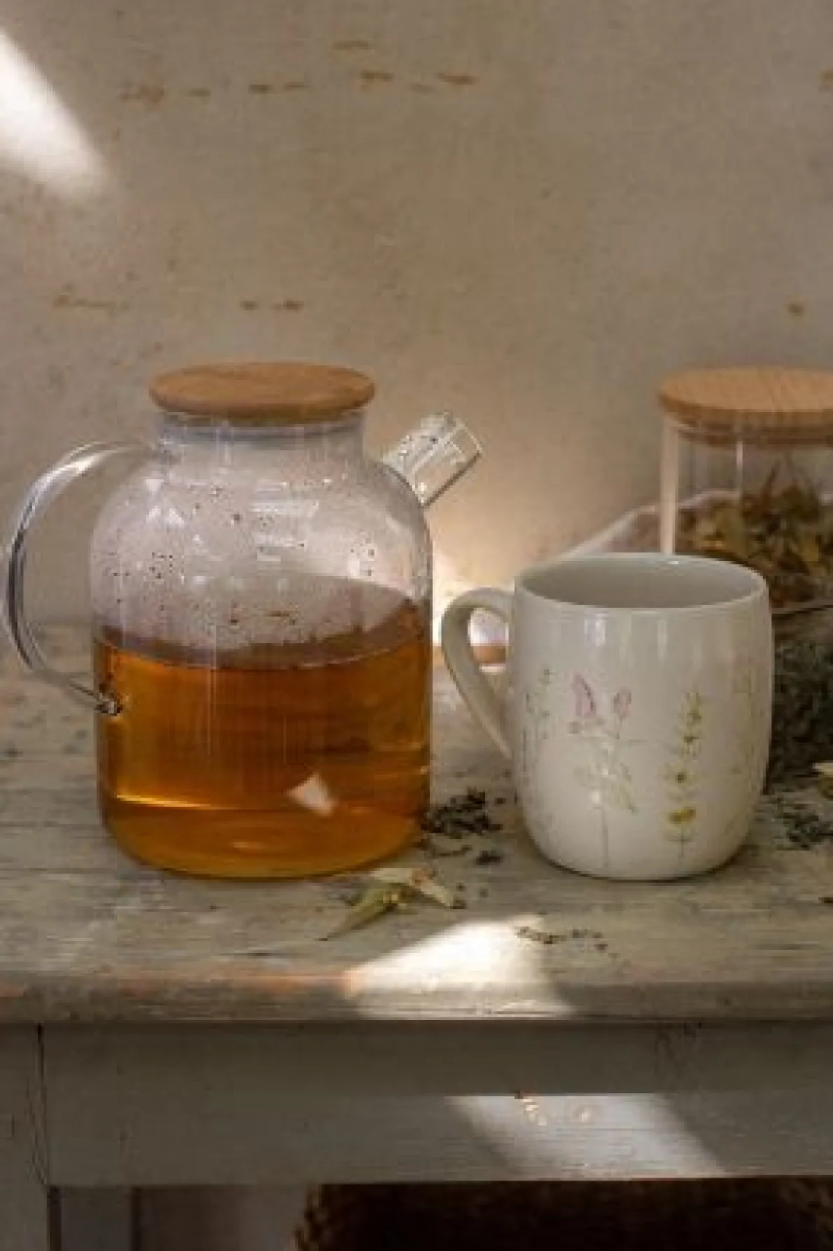 Theepot met bamboe deksel, glas, 1.6 l