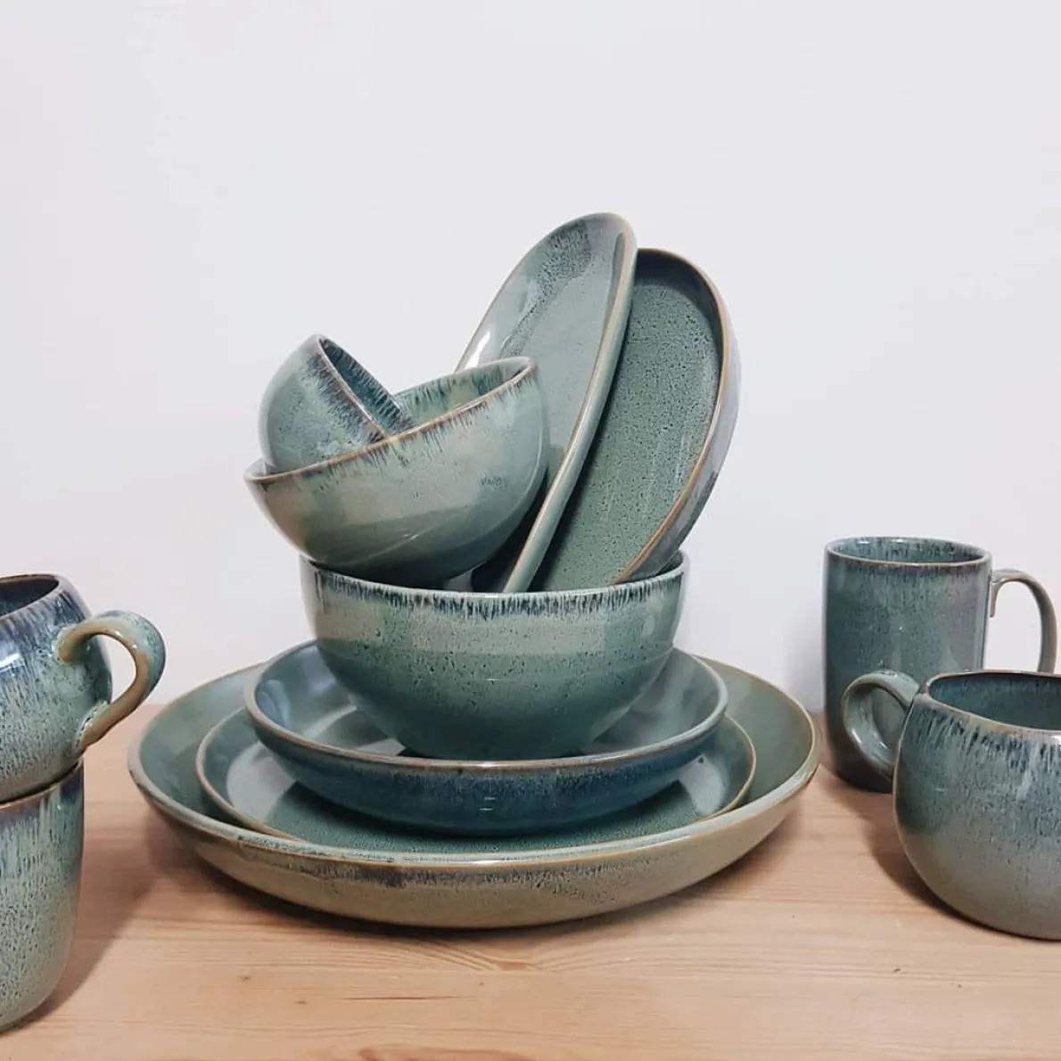 Theepot reactieve glazuur, steengoed, groen, 750 ml