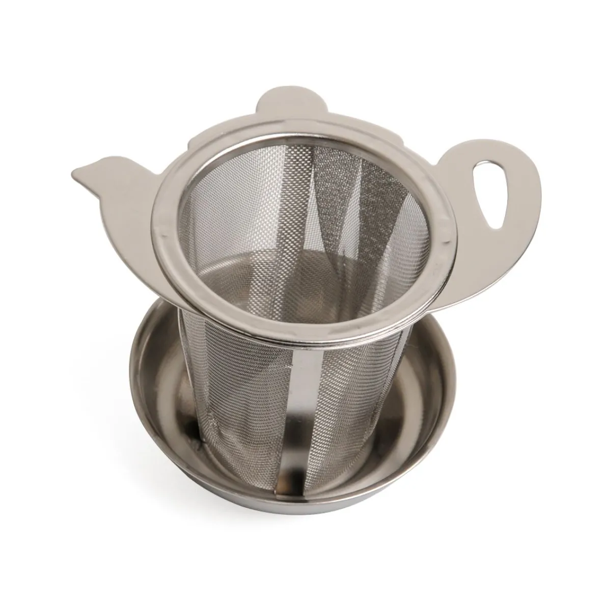 Theezeefje met brede rand en uitlekbakje, roestvrij staal