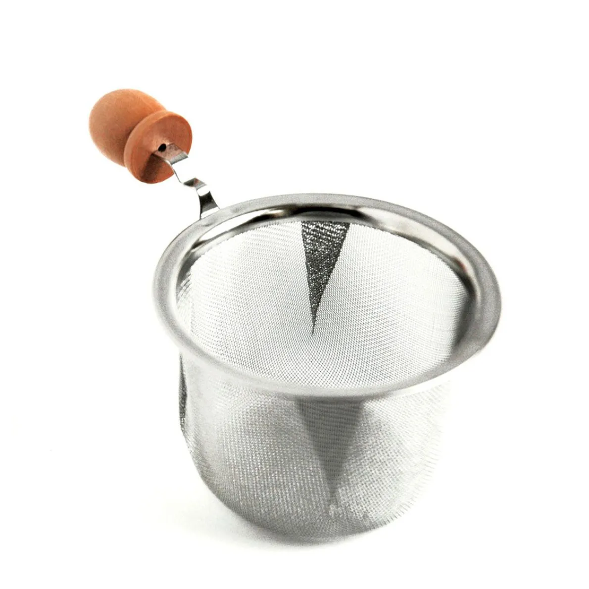 Theezeefje, roestvrij staal met houten knopje, klein