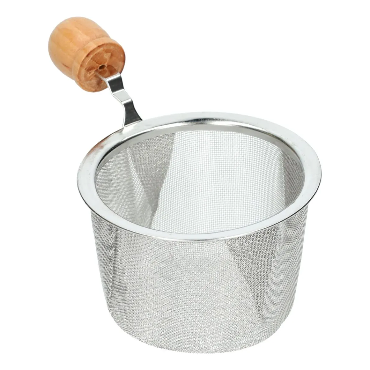 Theezeefje, roestvrij staal met houten knopje