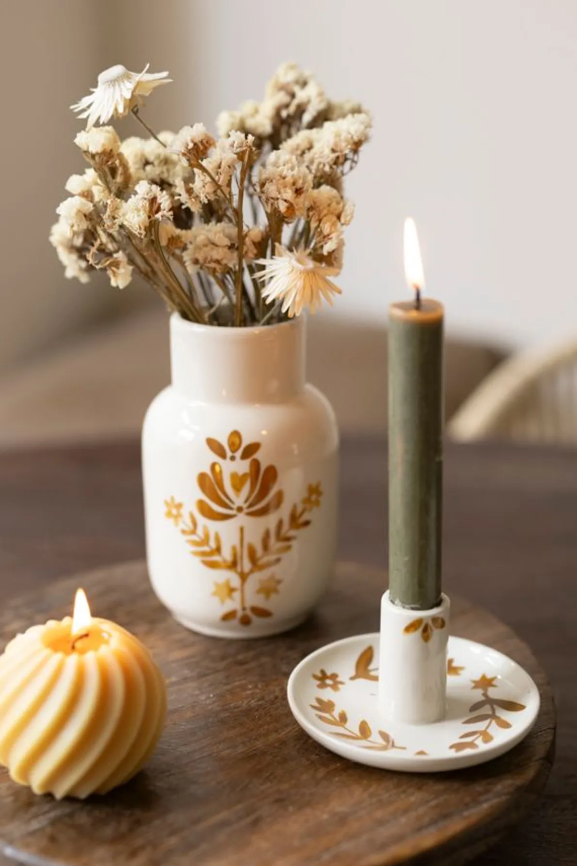 Vaas decoratief, oker, Ø9 x 15 cm