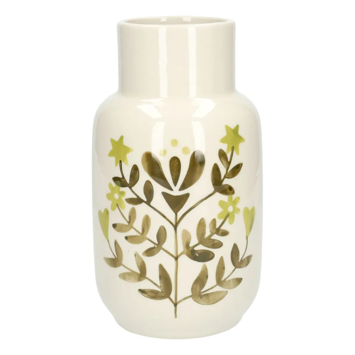 Vaas decoratief, steengoed, groen, Ø11 X 20 cm