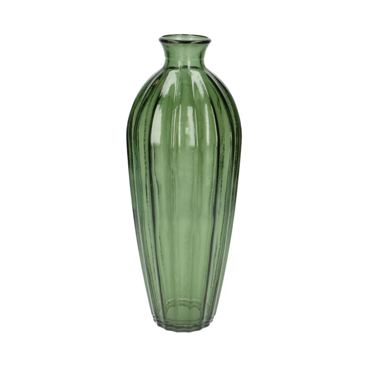 Vaas, groen glas, geribbeld, h 28 x ø 12 cm