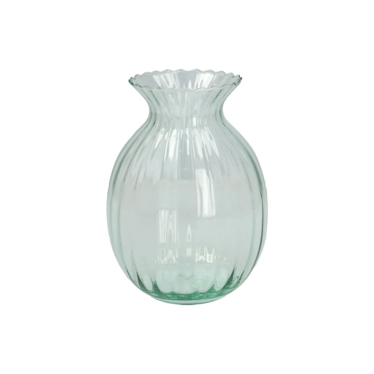 Vaas, ribbels, groen glas, 20 cm