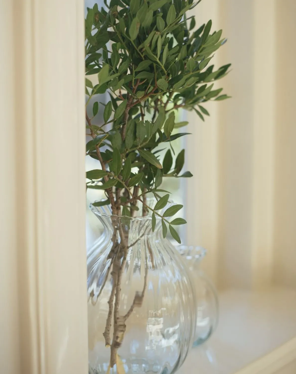 Vaas, ribbels, groen glas, 20 cm