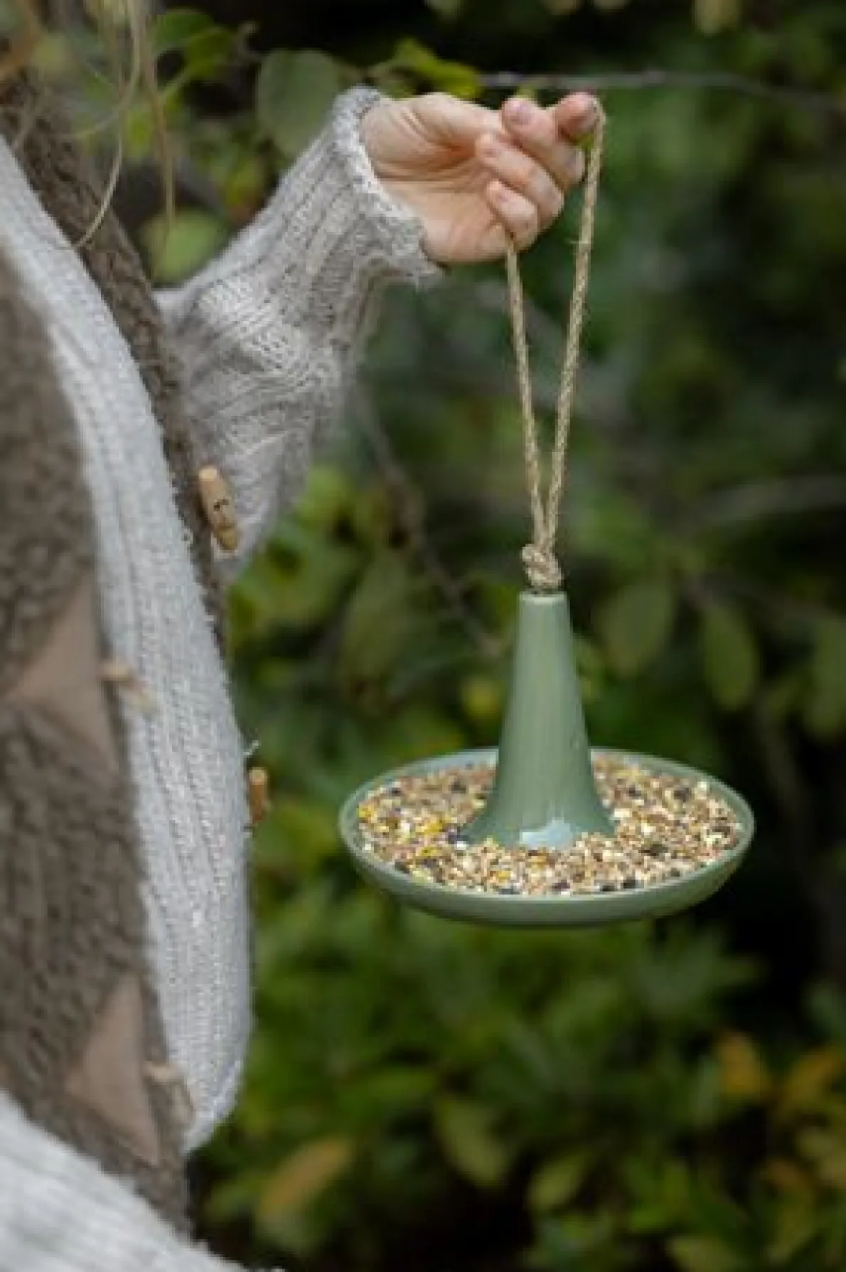 Vogelvoeder, porselein, groen, groot