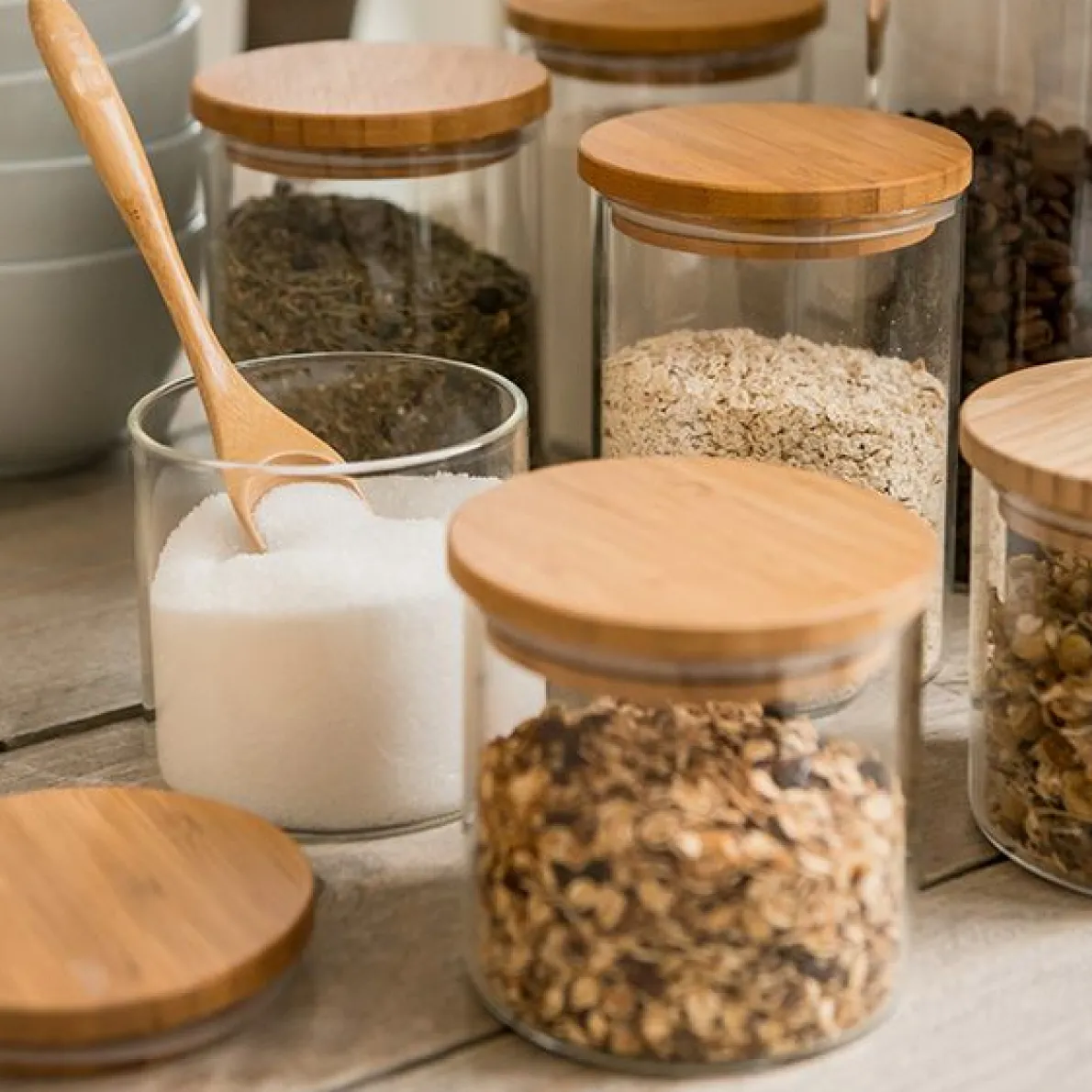 Voorraadpot met bamboe deksel, glas, 700 ml