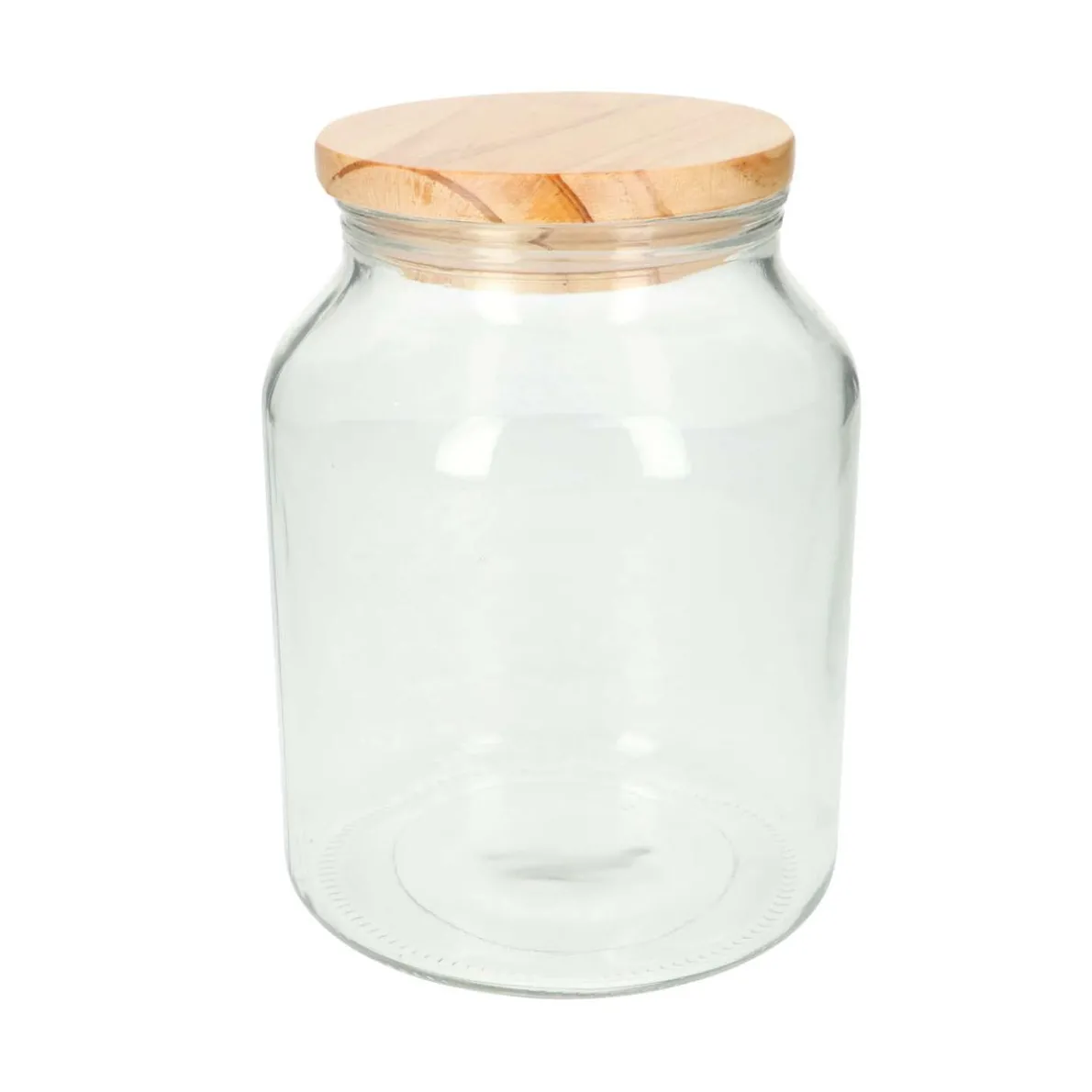 Voorraadpot met houten deksel, glas, groot