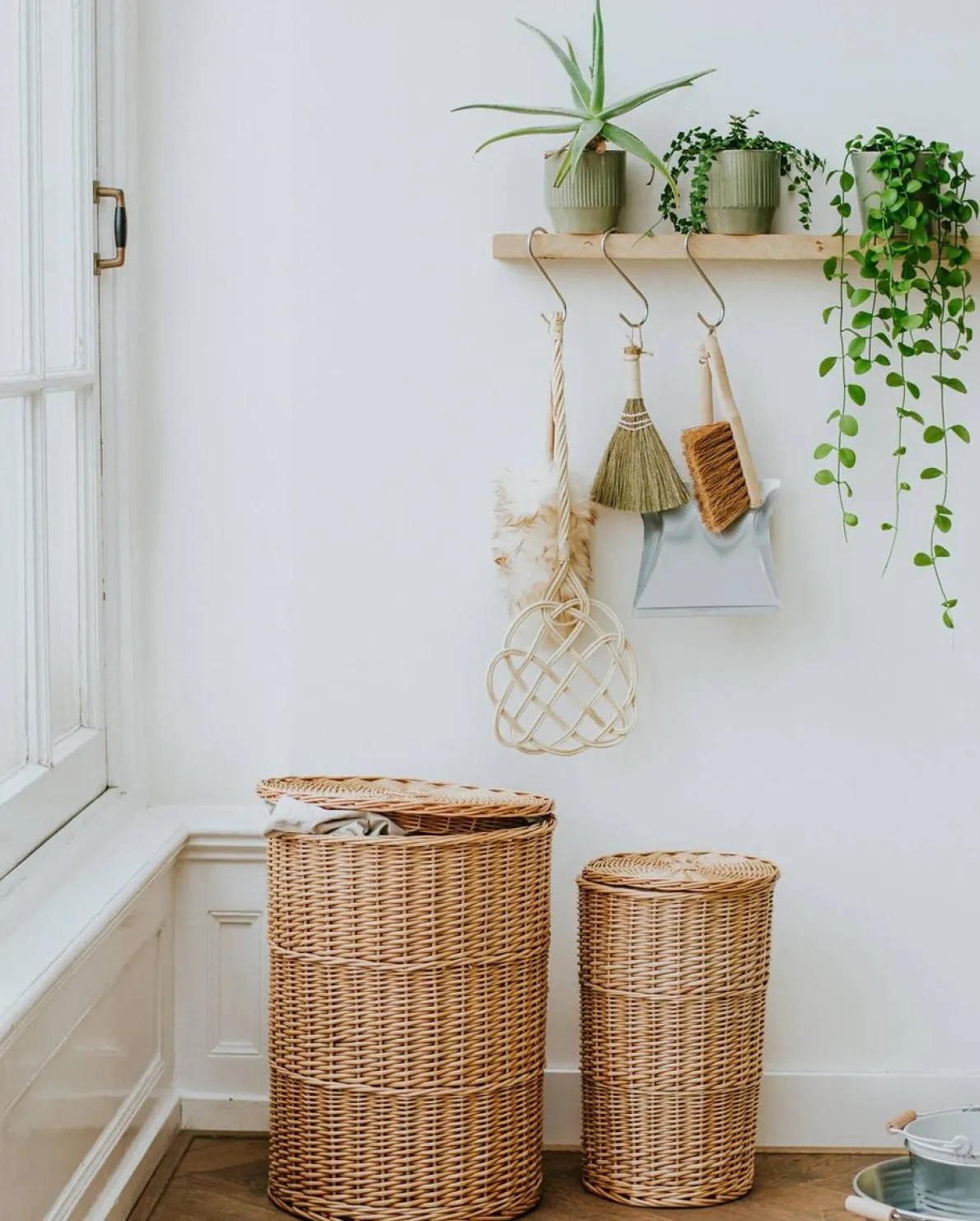 Wasmand rond, wilgenteen, met voering, groot