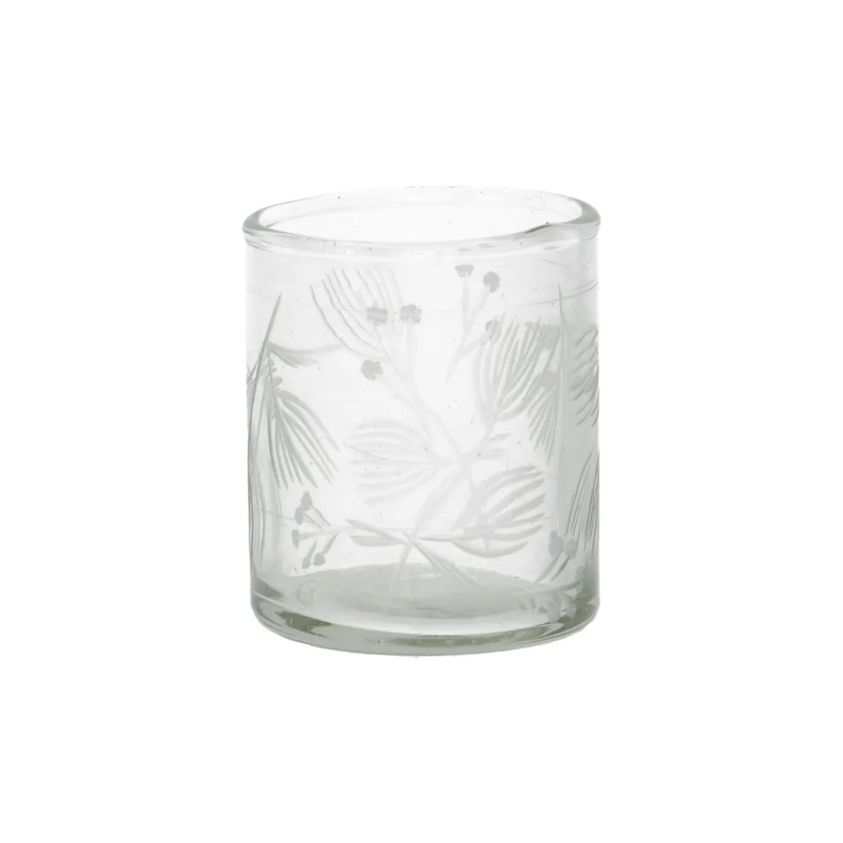 Waxinelichthouder, gegraveerd, glas, takjes