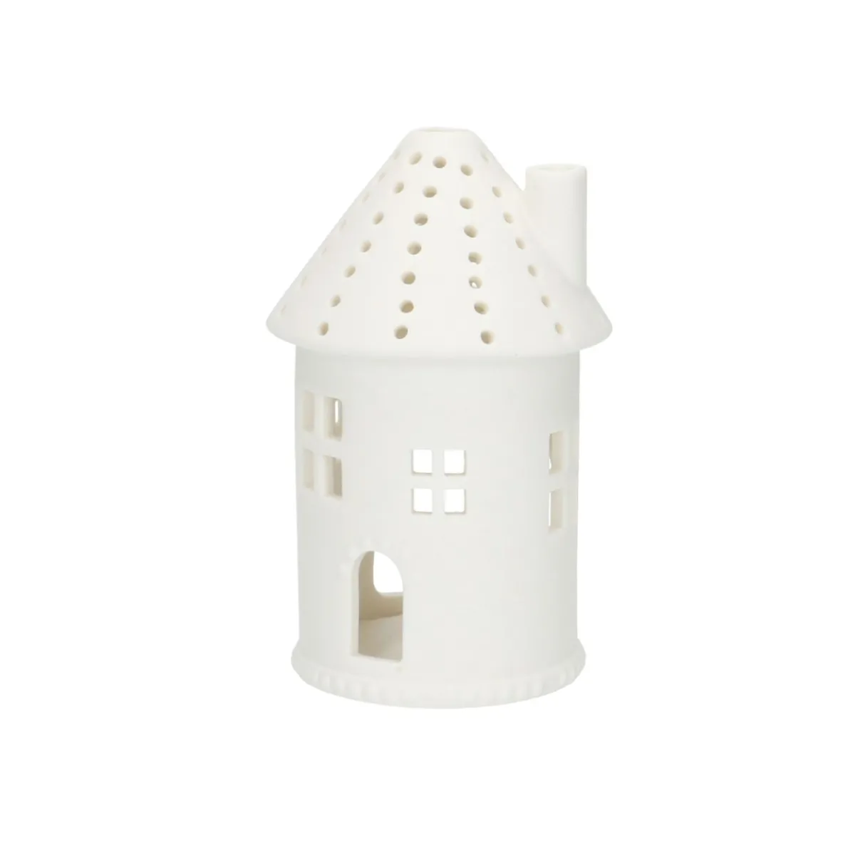 Waxinelichthouder, porselein, huisje rond, 12 cm