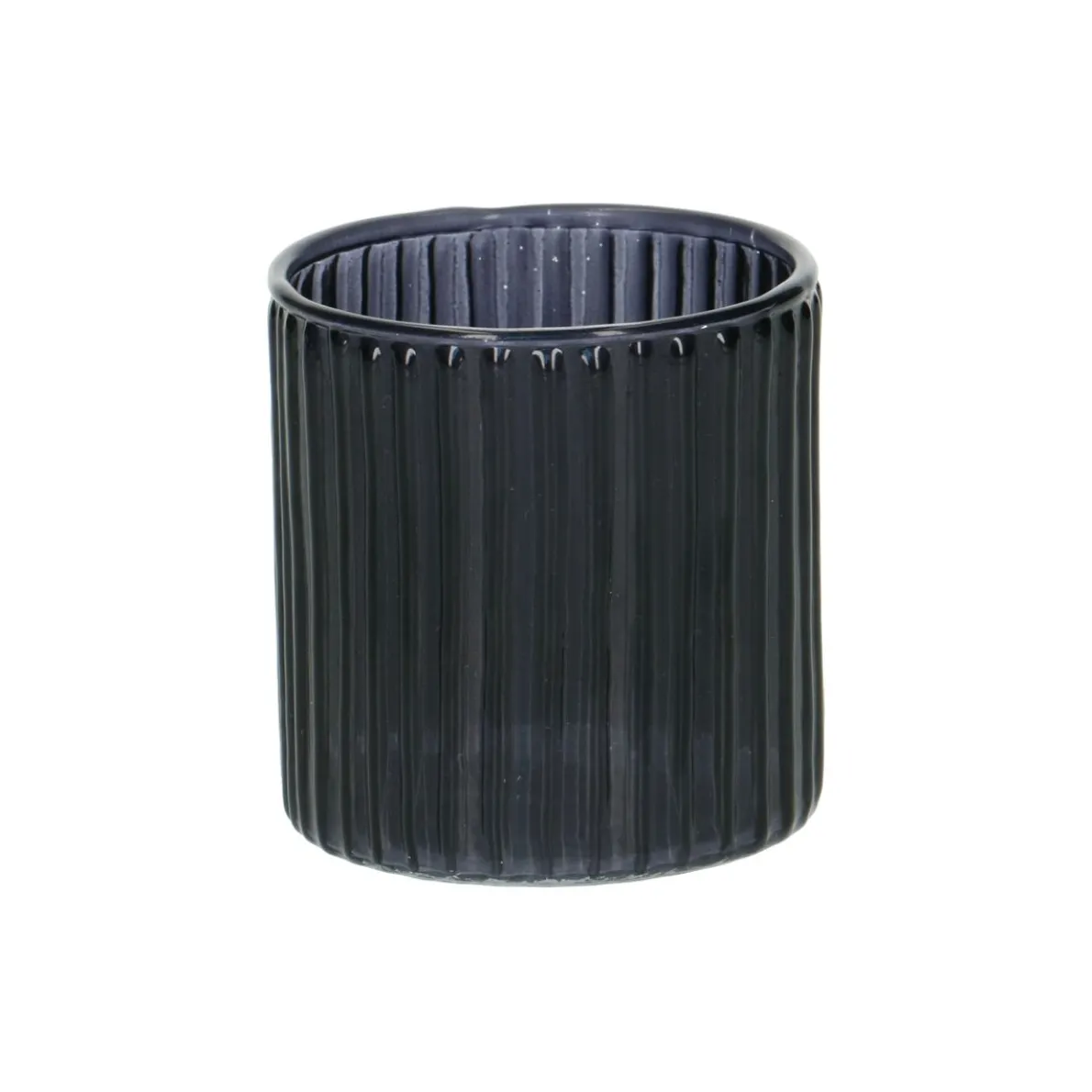 Waxinelichthouder, geribbeld glas, blauw, 6,5 X Ø 6 cm