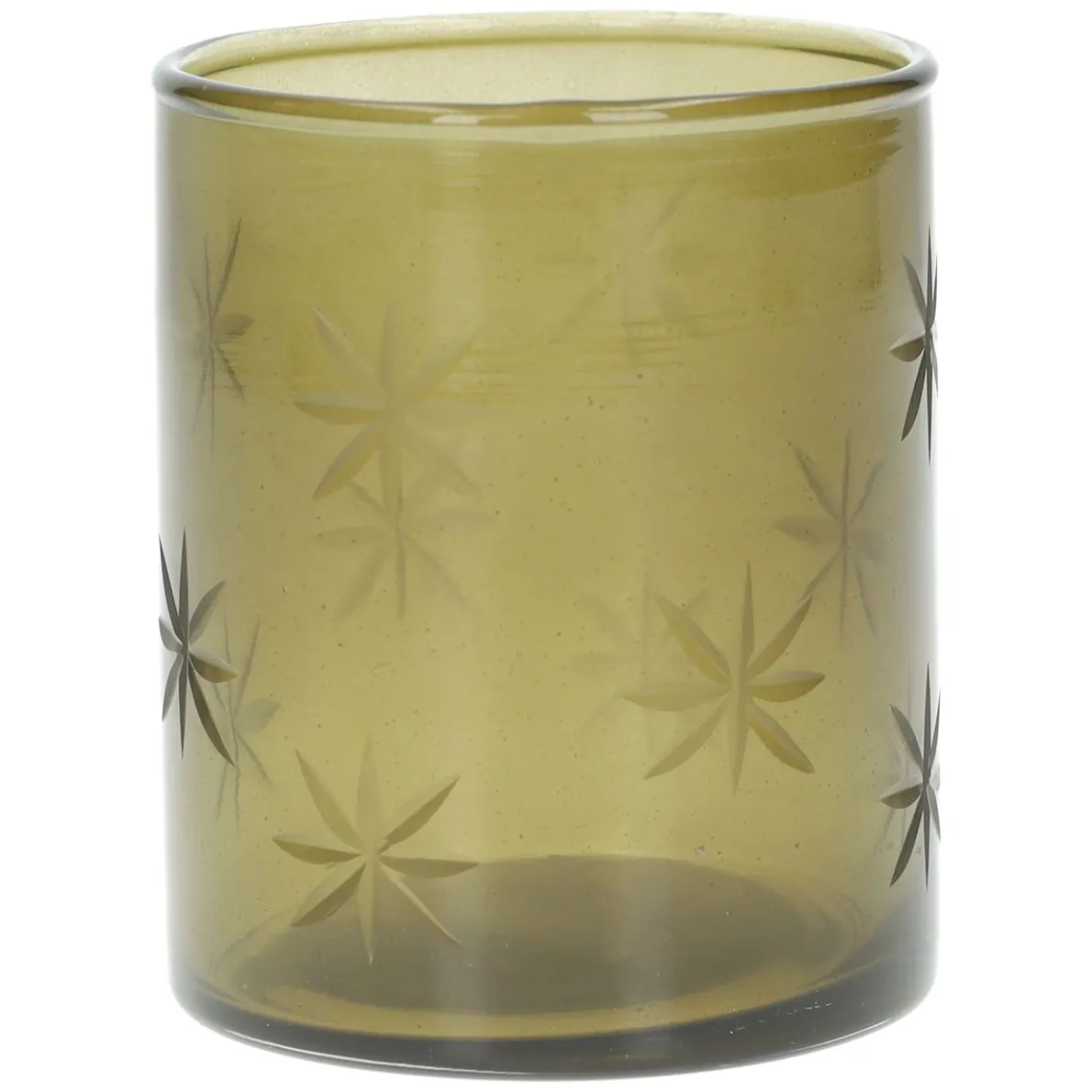 Waxinelichthouder, groen glas, ster, 7,5 cm