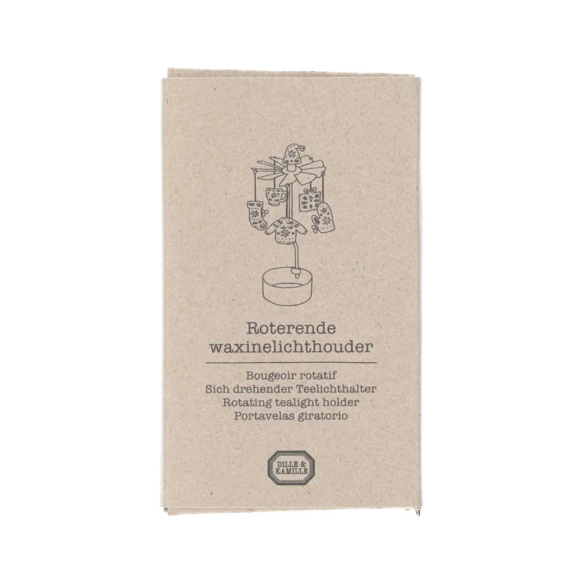 Waxinelichthouder draaiend, winterbos, metaal, goudkleurig