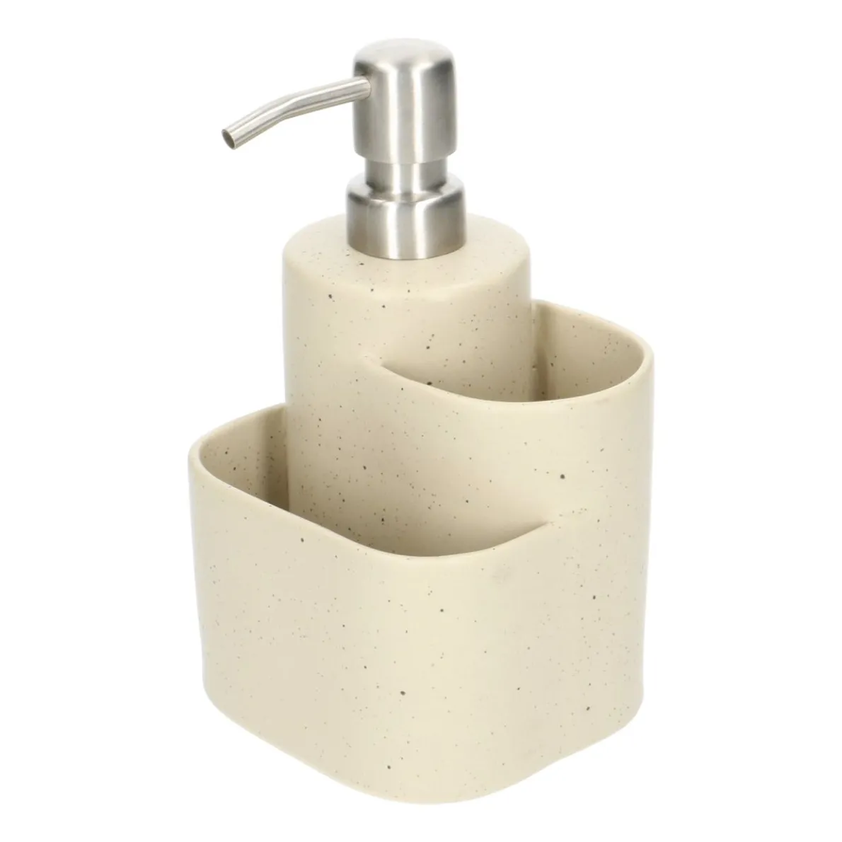 Zeeppomp met 2 houders, aardewerk en rvs, beige spikkel