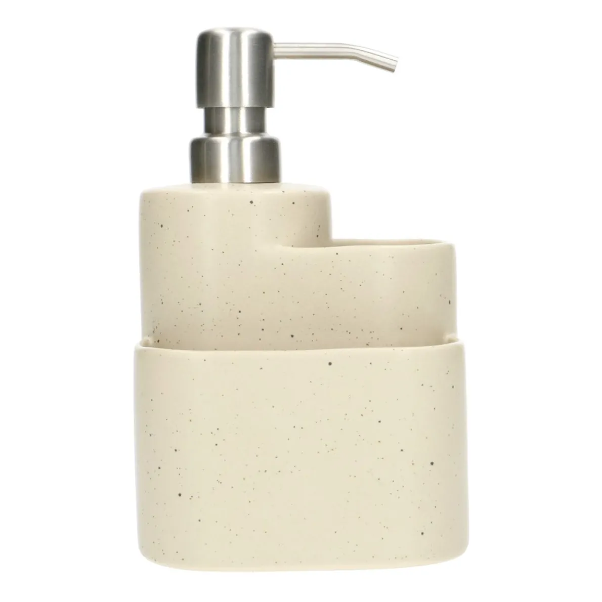 Zeeppomp met 2 houders, aardewerk en rvs, beige spikkel